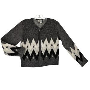 Vintage 50's Cub Full Zip Sweater Retro Rockabilly Mid Century Argyle Wool Blend